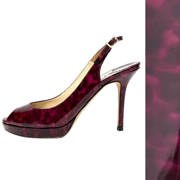 JIMMY CHOO Magenta Pink Leopard Patent Slingback Platform Pumps Heels 37.5 6.5 - Picture 1 of 16